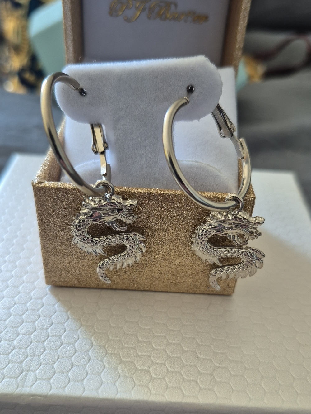 Silver Tone Dragon Hoop Earrings - Women Jewelry
